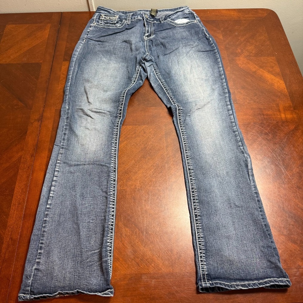 Y2K Bootcut Denim Jeans Rhinestone Cross Embellished Pockets Size‎ 8